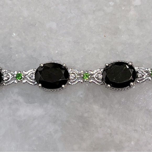 Shungite Multigemstone Sterling Silver Box Lock Clasp Closure Bracelet - Picture 6 of 11